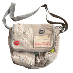 Helio Ferretti Tan Canvas Messenger Bag Distressed Y2K Crossbody vintage